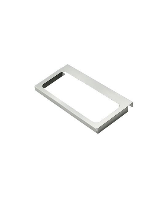 The Grill Advantage 1/3 Pan Holder Accessory is a rectangular metal plate with a center cutout and small side flange, perfect for efficient kitchen organization. Shown isolated on a white background.